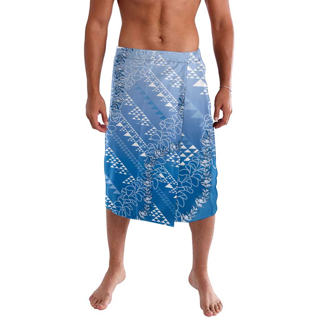 Hawaii Royal Blue Kapa Lavalava Vintage 'Ohe Kāpala Motifs Mix Plumeria Leis