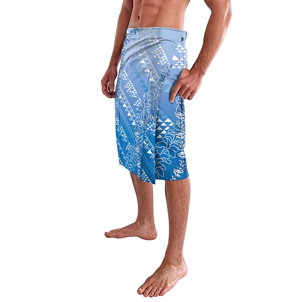 Hawaii Royal Blue Kapa Lavalava Vintage 'Ohe Kāpala Motifs Mix Plumeria Leis