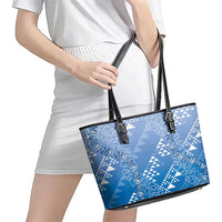 Hawaii Royal Blue Kapa Leather Tote Bag Vintage 'Ohe Kāpala Motifs Mix Plumeria Leis