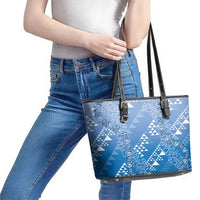 Hawaii Royal Blue Kapa Leather Tote Bag Vintage 'Ohe Kāpala Motifs Mix Plumeria Leis