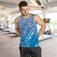 Hawaii Royal Blue Kapa Men Tank Top Vintage 'Ohe Kāpala Motifs Mix Plumeria Leis