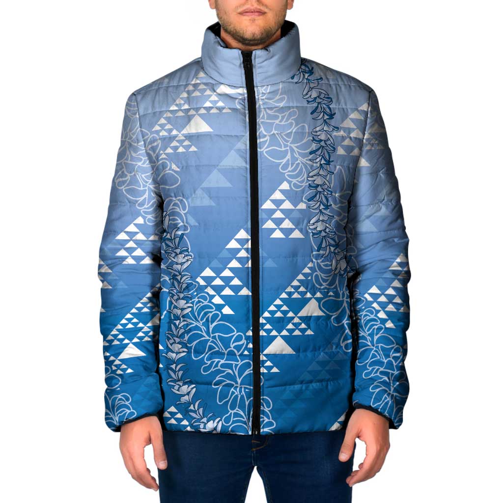 Hawaii Royal Blue Kapa Padded Jacket Vintage 'Ohe Kāpala Motifs Mix Plumeria Leis LT7 Men Royal Blue - Polynesian Pride