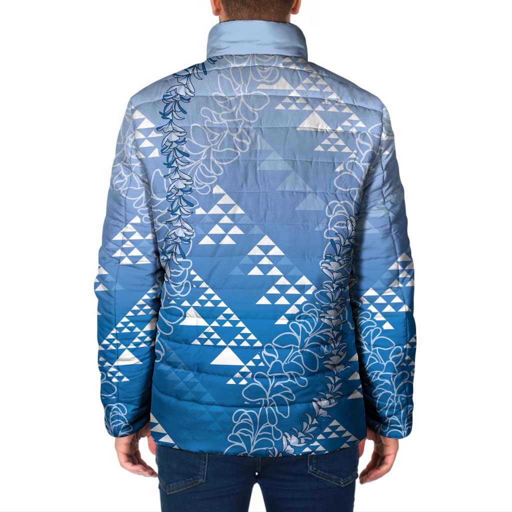 Hawaii Royal Blue Kapa Padded Jacket Vintage 'Ohe Kāpala Motifs Mix Plumeria Leis LT7 - Polynesian Pride