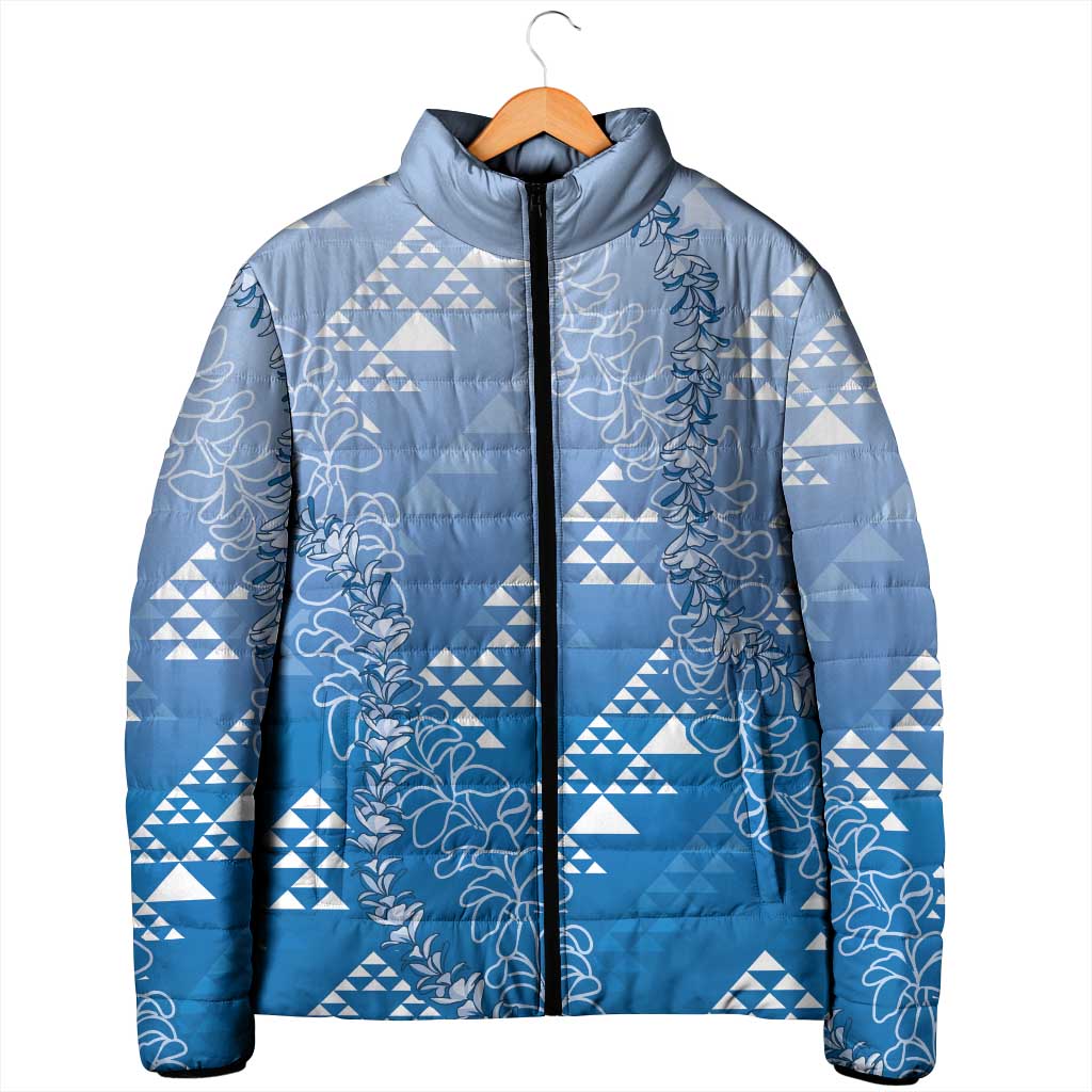 Hawaii Royal Blue Kapa Padded Jacket Vintage 'Ohe Kāpala Motifs Mix Plumeria Leis LT7 - Polynesian Pride