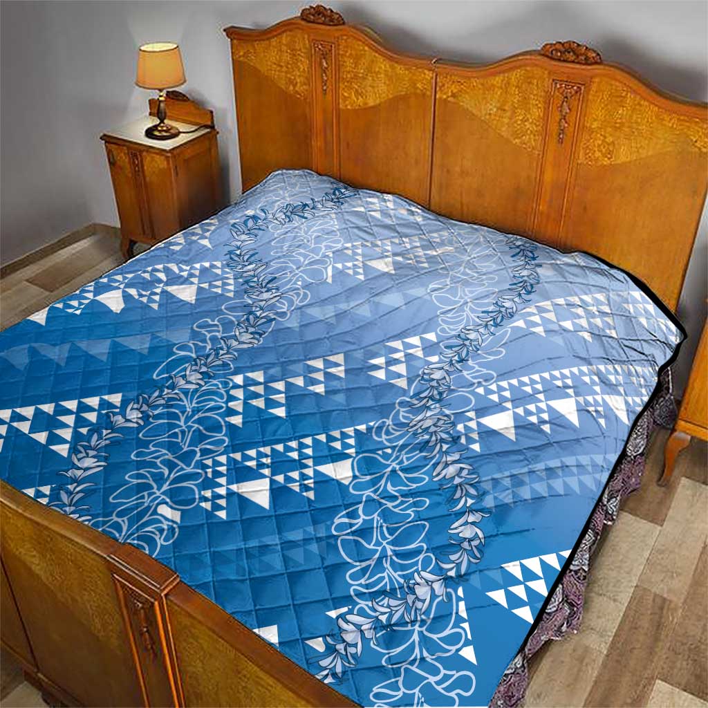 Hawaii Royal Blue Kapa Quilt Vintage 'Ohe Kāpala Motifs Mix Plumeria Leis LT7 - Polynesian Pride