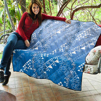 Hawaii Royal Blue Kapa Quilt Vintage 'Ohe Kāpala Motifs Mix Plumeria Leis LT7 - Polynesian Pride