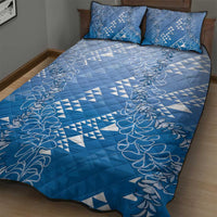 Hawaii Royal Blue Kapa Quilt Bed Set Vintage 'Ohe Kāpala Motifs Mix Plumeria Leis