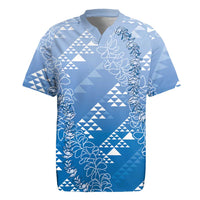Hawaii Royal Blue Kapa Rugby Jersey Vintage 'Ohe Kāpala Motifs Mix Plumeria Leis
