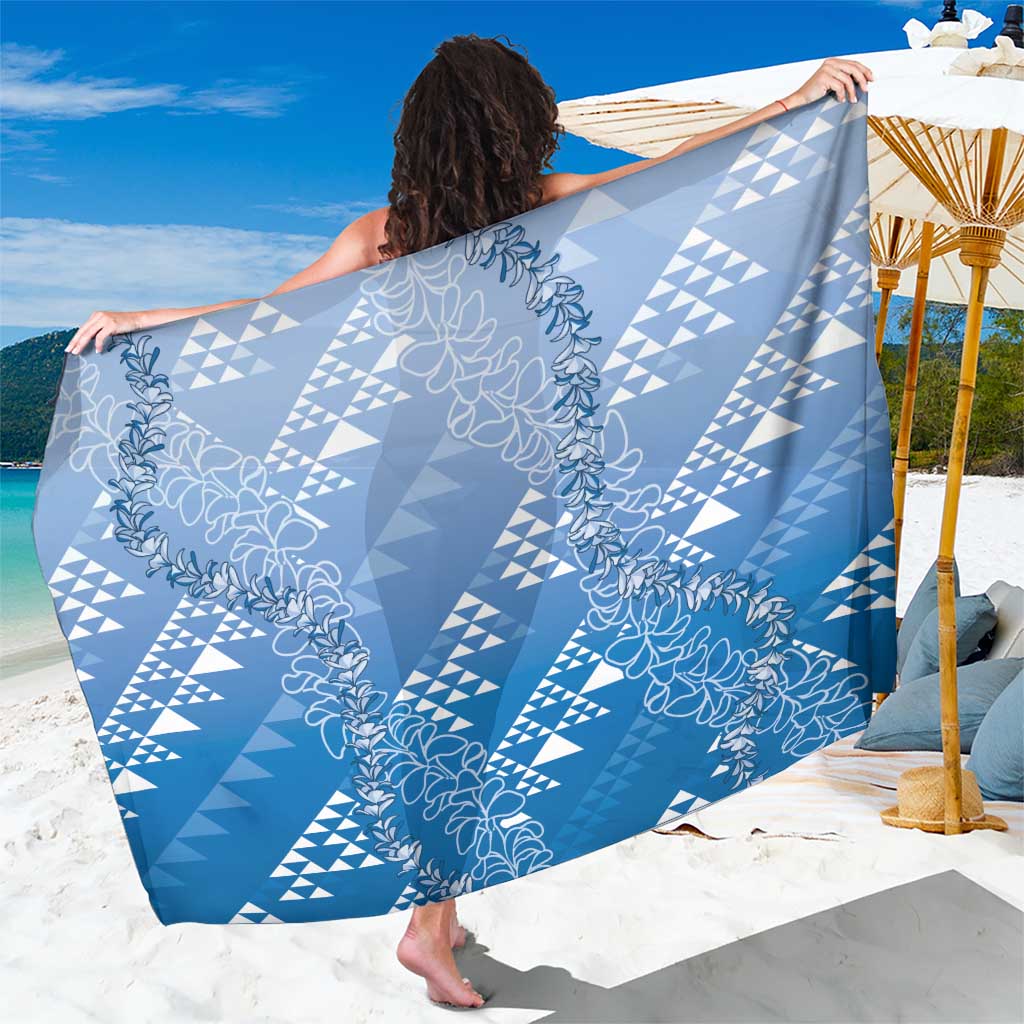 Hawaii Royal Blue Kapa Sarong Vintage 'Ohe Kāpala Motifs Mix Plumeria Leis