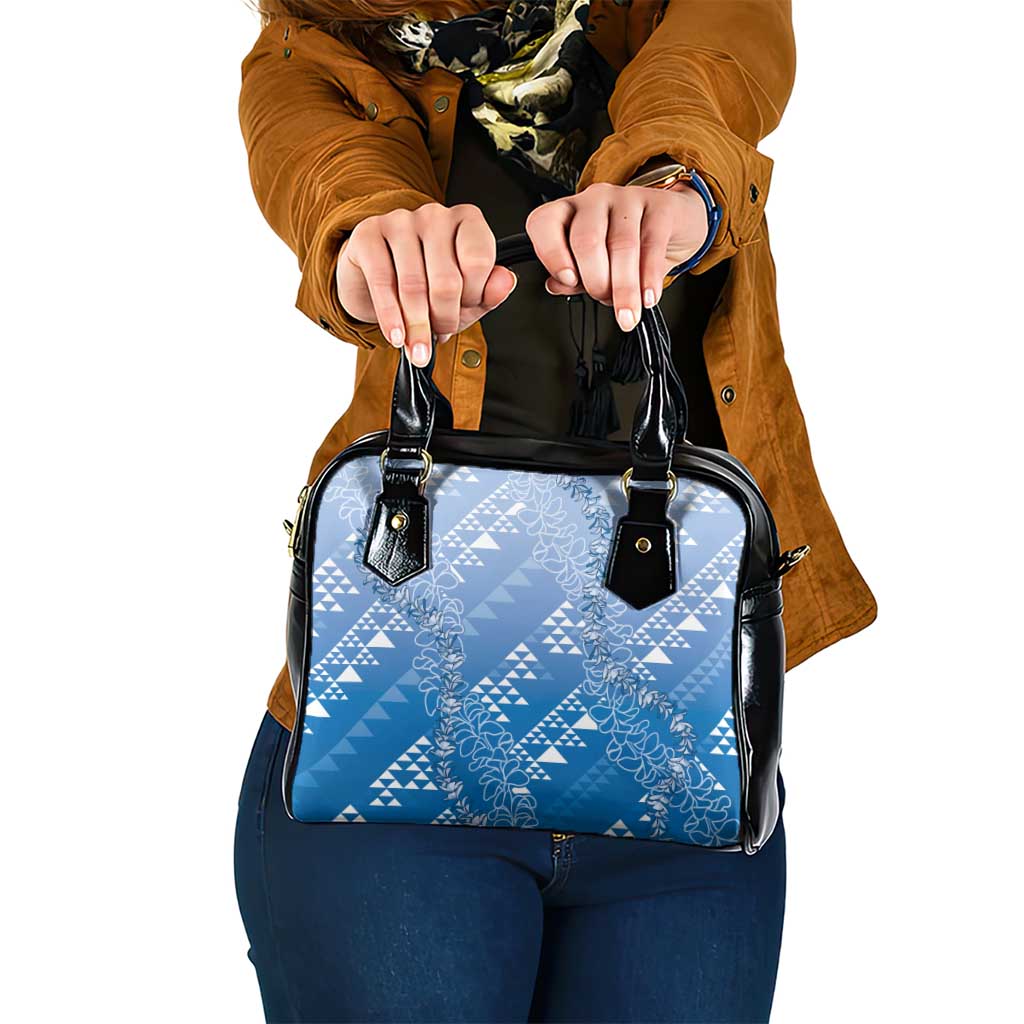 Hawaii Royal Blue Kapa Shoulder Handbag Vintage 'Ohe Kāpala Motifs Mix Plumeria Leis LT7 One Size Royal Blue - Polynesian Pride