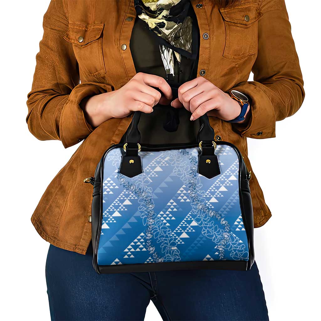 Hawaii Royal Blue Kapa Shoulder Handbag Vintage 'Ohe Kāpala Motifs Mix Plumeria Leis LT7 - Polynesian Pride