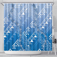 Hawaii Royal Blue Kapa Shower Curtain Vintage 'Ohe Kāpala Motifs Mix Plumeria Leis