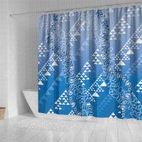 Hawaii Royal Blue Kapa Shower Curtain Vintage 'Ohe Kāpala Motifs Mix Plumeria Leis