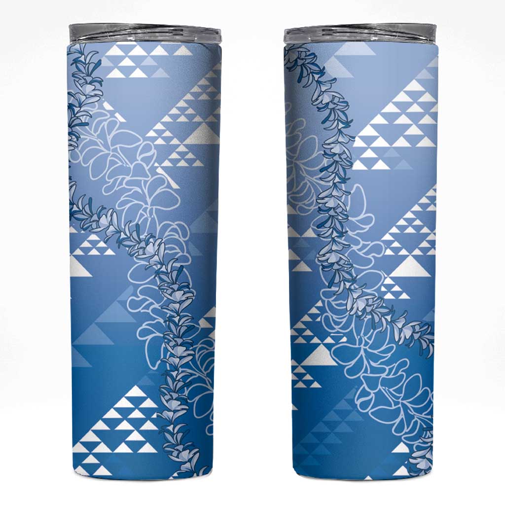 Hawaii Royal Blue Kapa Skinny Tumbler Vintage 'Ohe Kāpala Motifs Mix Plumeria Leis LT7 Royal Blue - Polynesian Pride