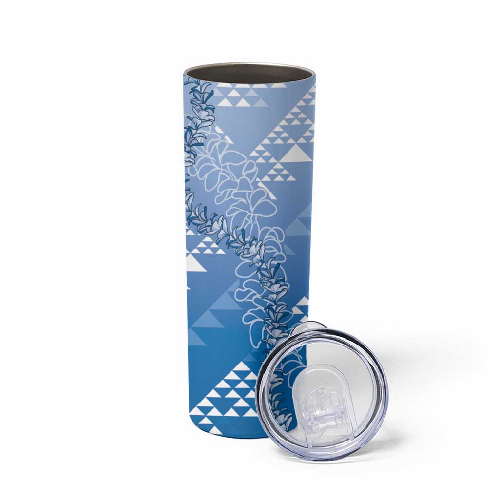 Hawaii Royal Blue Kapa Skinny Tumbler Vintage 'Ohe Kāpala Motifs Mix Plumeria Leis LT7 - Polynesian Pride