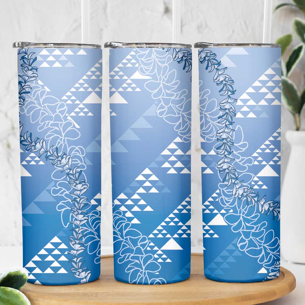 Hawaii Royal Blue Kapa Skinny Tumbler Vintage 'Ohe Kāpala Motifs Mix Plumeria Leis LT7 - Polynesian Pride