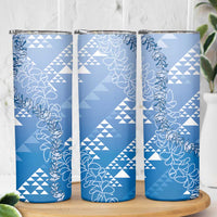 Hawaii Royal Blue Kapa Skinny Tumbler Vintage 'Ohe Kāpala Motifs Mix Plumeria Leis LT7 - Polynesian Pride