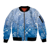 Hawaii Royal Blue Kapa Sleeve Zip Bomber Jacket Vintage 'Ohe Kāpala Motifs Mix Plumeria Leis