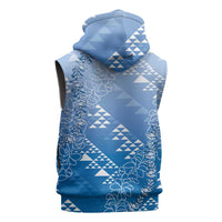 Hawaii Royal Blue Kapa Sleeveless Hoodie Vintage 'Ohe Kāpala Motifs Mix Plumeria Leis