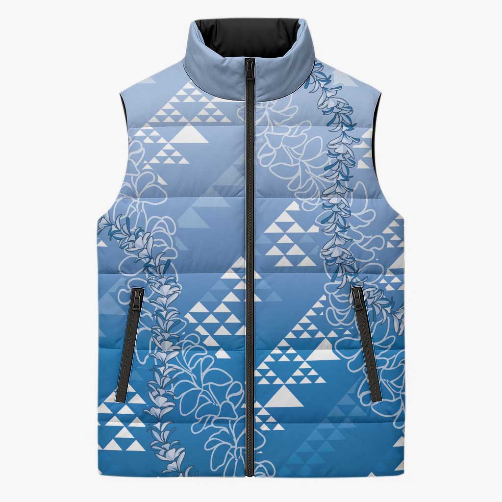 Hawaii Royal Blue Kapa Sleeveless Puffer Jacket Vintage 'Ohe Kāpala Motifs Mix Plumeria Leis LT7 Unisex Royal Blue - Polynesian Pride