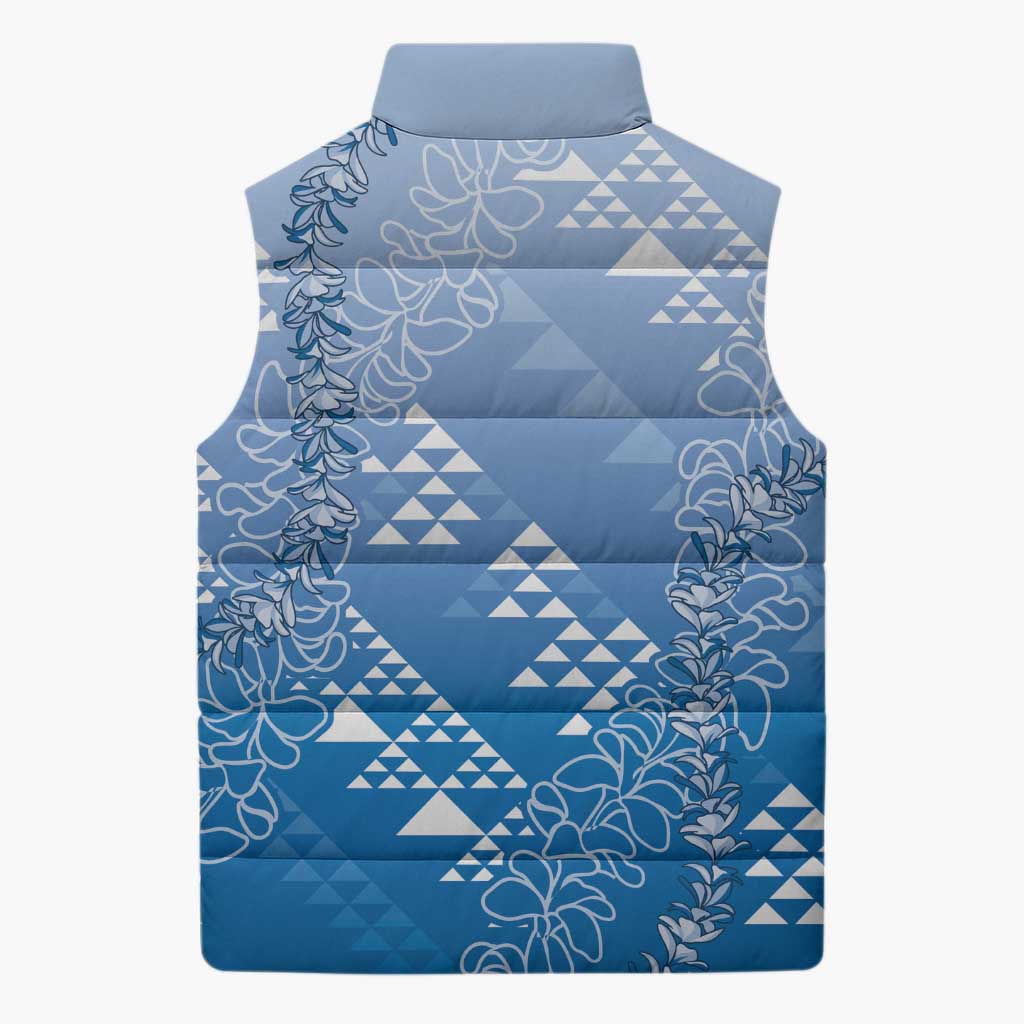 Hawaii Royal Blue Kapa Sleeveless Puffer Jacket Vintage 'Ohe Kāpala Motifs Mix Plumeria Leis LT7 - Polynesian Pride