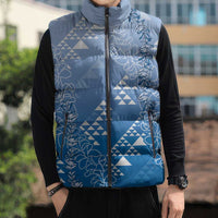 Hawaii Royal Blue Kapa Sleeveless Puffer Jacket Vintage 'Ohe Kāpala Motifs Mix Plumeria Leis LT7 - Polynesian Pride