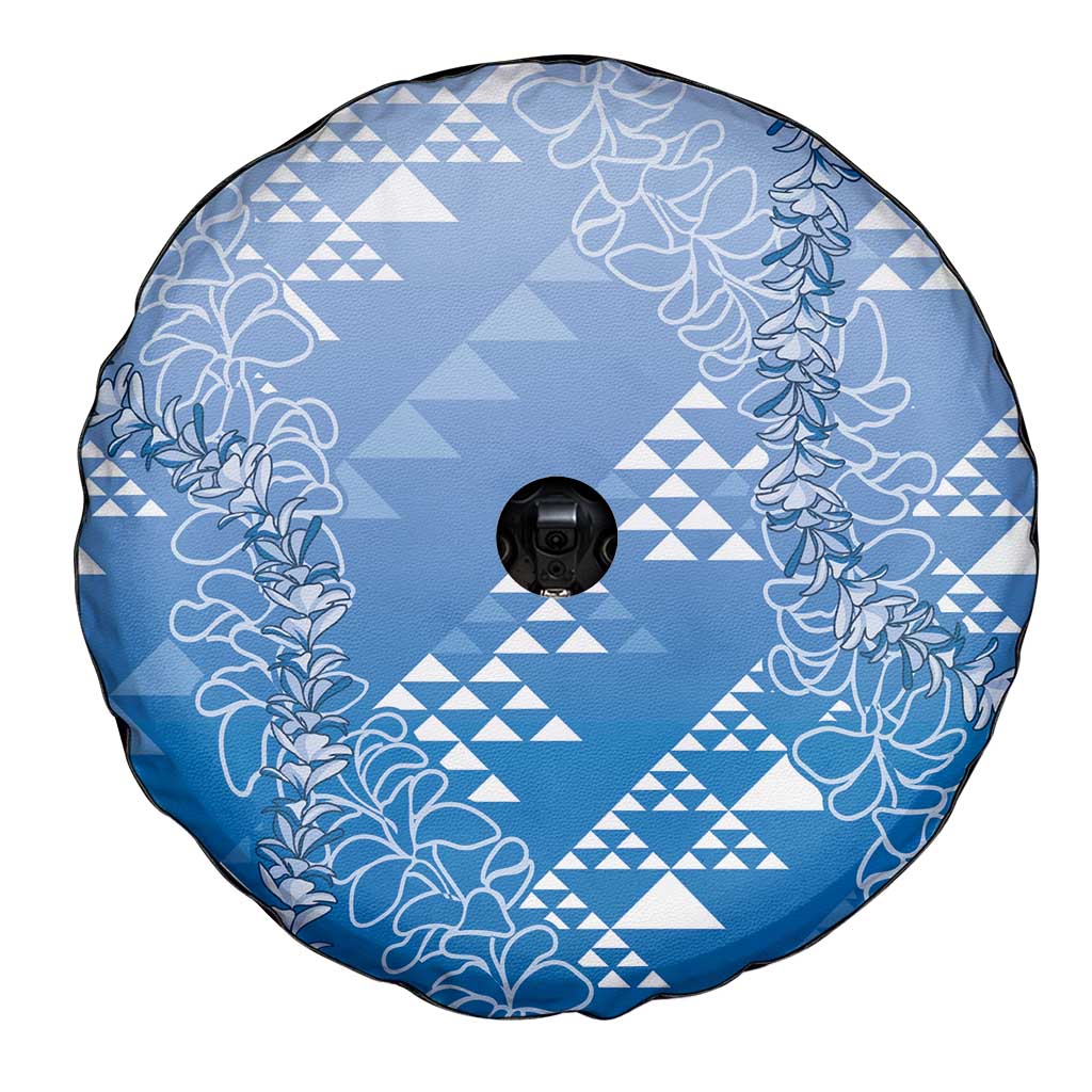 Hawaii Royal Blue Kapa Spare Tire Cover Vintage 'Ohe Kāpala Motifs Mix Plumeria Leis