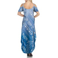 Hawaii Royal Blue Kapa Summer Maxi Dress Vintage 'Ohe Kāpala Motifs Mix Plumeria Leis