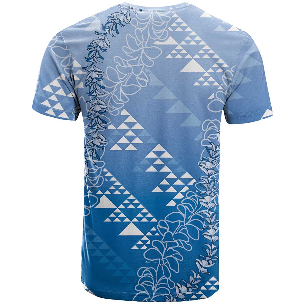 Hawaii Royal Blue Kapa T Shirt Vintage 'Ohe Kāpala Motifs Mix Plumeria Leis