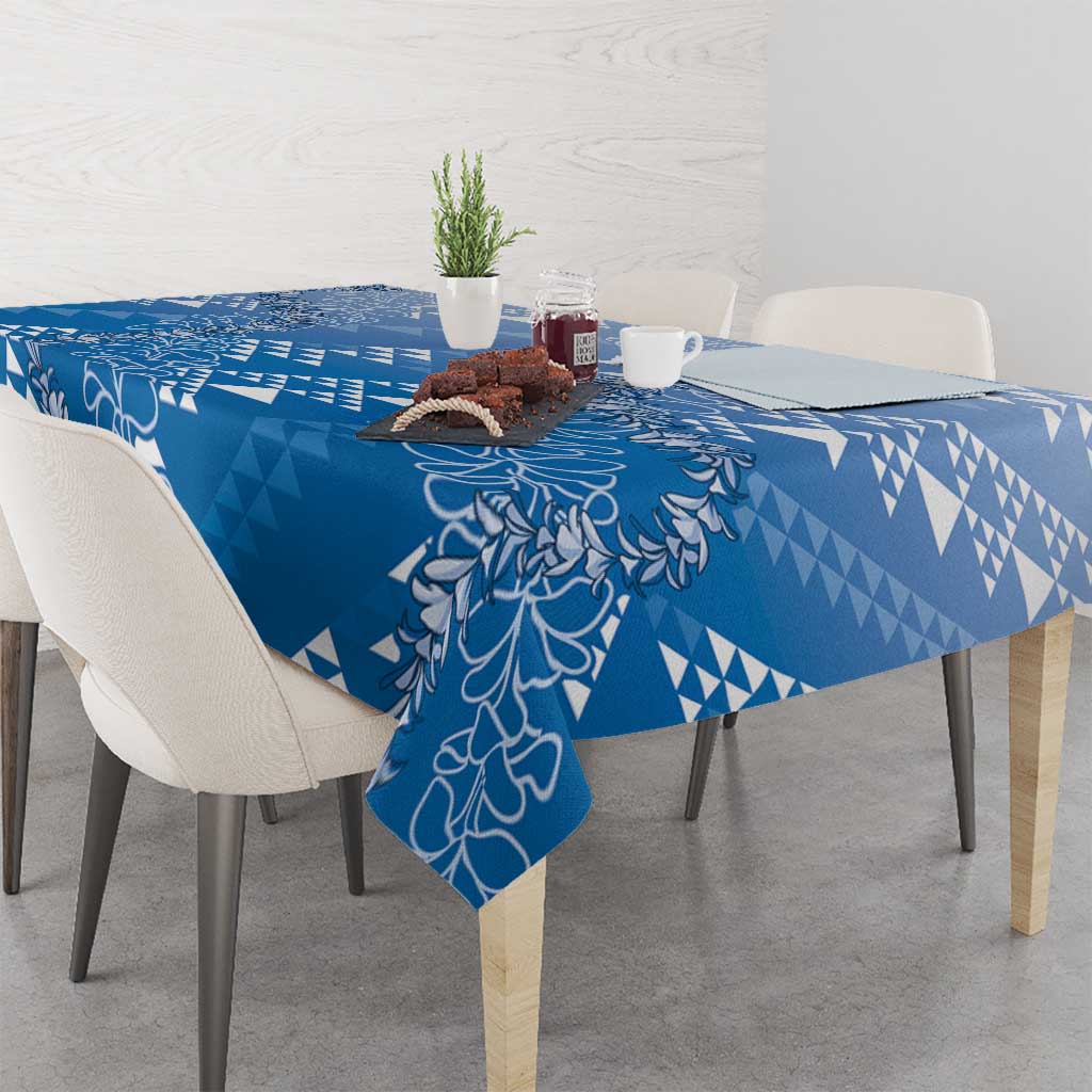 Hawaii Royal Blue Kapa Tablecloth Vintage 'Ohe Kāpala Motifs Mix Plumeria Leis