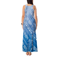 Hawaii Royal Blue Kapa Tank Maxi Dress Vintage 'Ohe Kāpala Motifs Mix Plumeria Leis