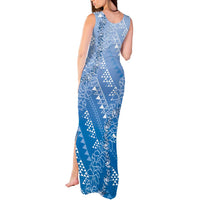 Hawaii Royal Blue Kapa Tank Maxi Dress Vintage 'Ohe Kāpala Motifs Mix Plumeria Leis