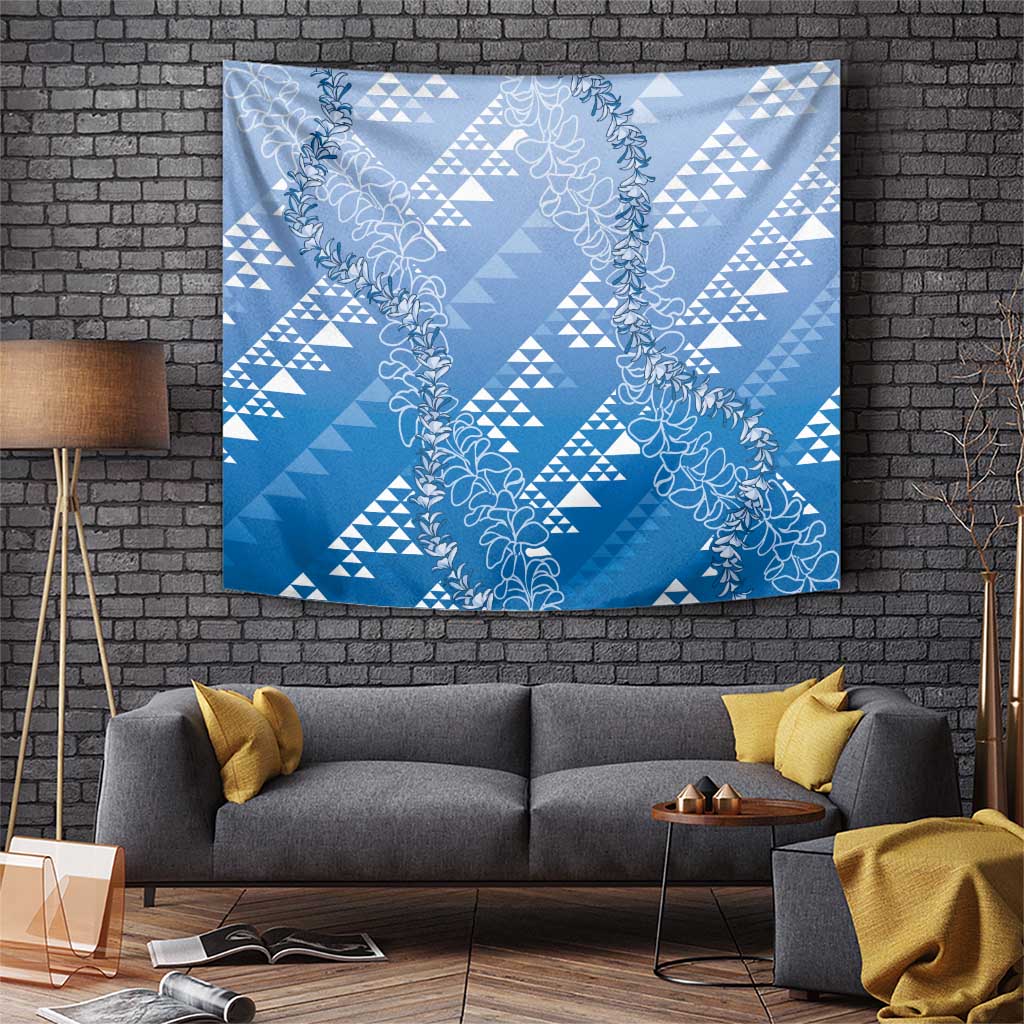 Hawaii Royal Blue Kapa Tapestry Vintage 'Ohe Kāpala Motifs Mix Plumeria Leis LT7 Royal Blue - Polynesian Pride