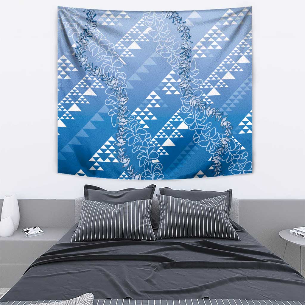 Hawaii Royal Blue Kapa Tapestry Vintage 'Ohe Kāpala Motifs Mix Plumeria Leis LT7 - Polynesian Pride