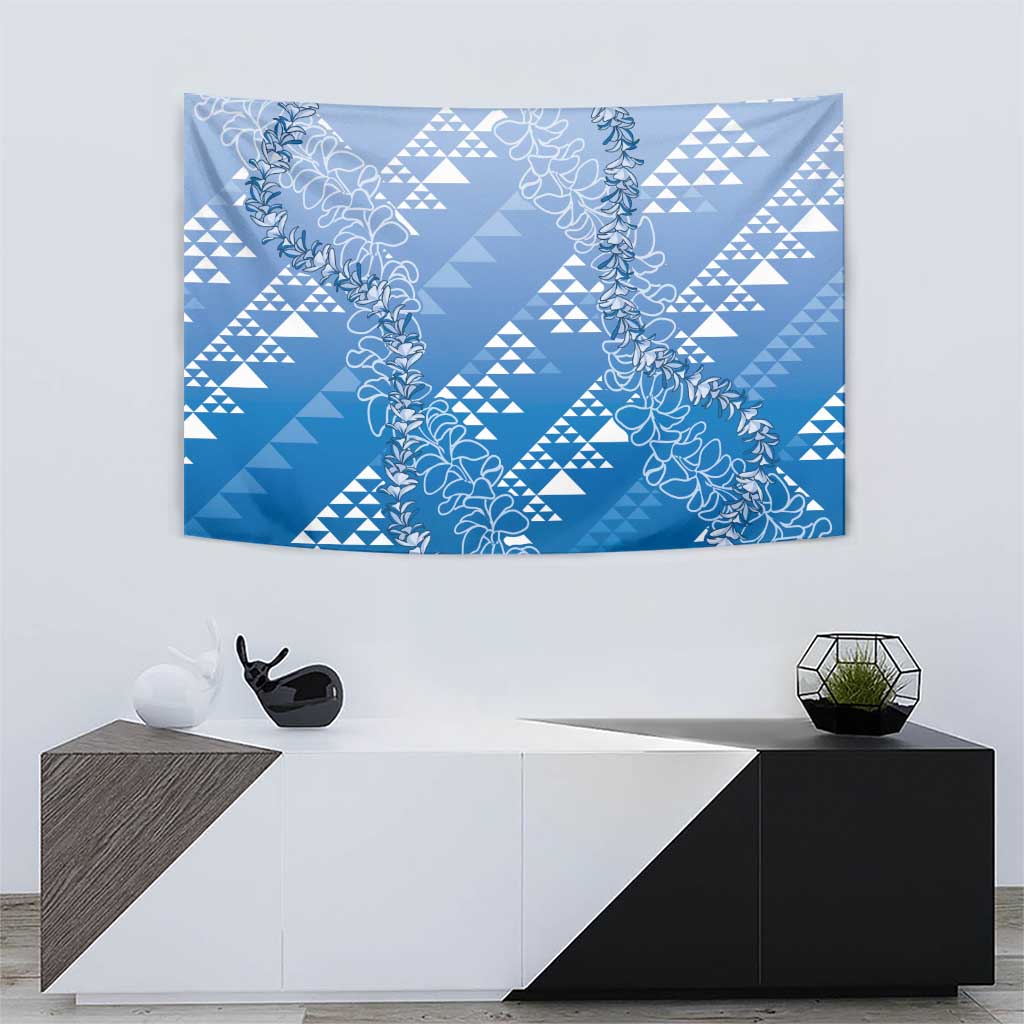 Hawaii Royal Blue Kapa Tapestry Vintage 'Ohe Kāpala Motifs Mix Plumeria Leis LT7 - Polynesian Pride