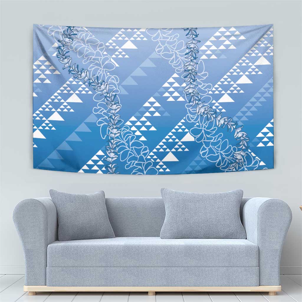 Hawaii Royal Blue Kapa Tapestry Vintage 'Ohe Kāpala Motifs Mix Plumeria Leis LT7 - Polynesian Pride