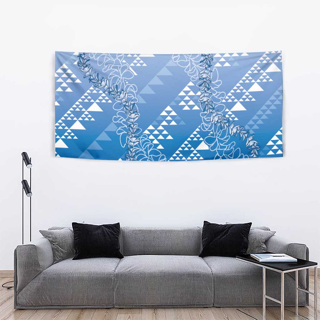 Hawaii Royal Blue Kapa Tapestry Vintage 'Ohe Kāpala Motifs Mix Plumeria Leis LT7 - Polynesian Pride