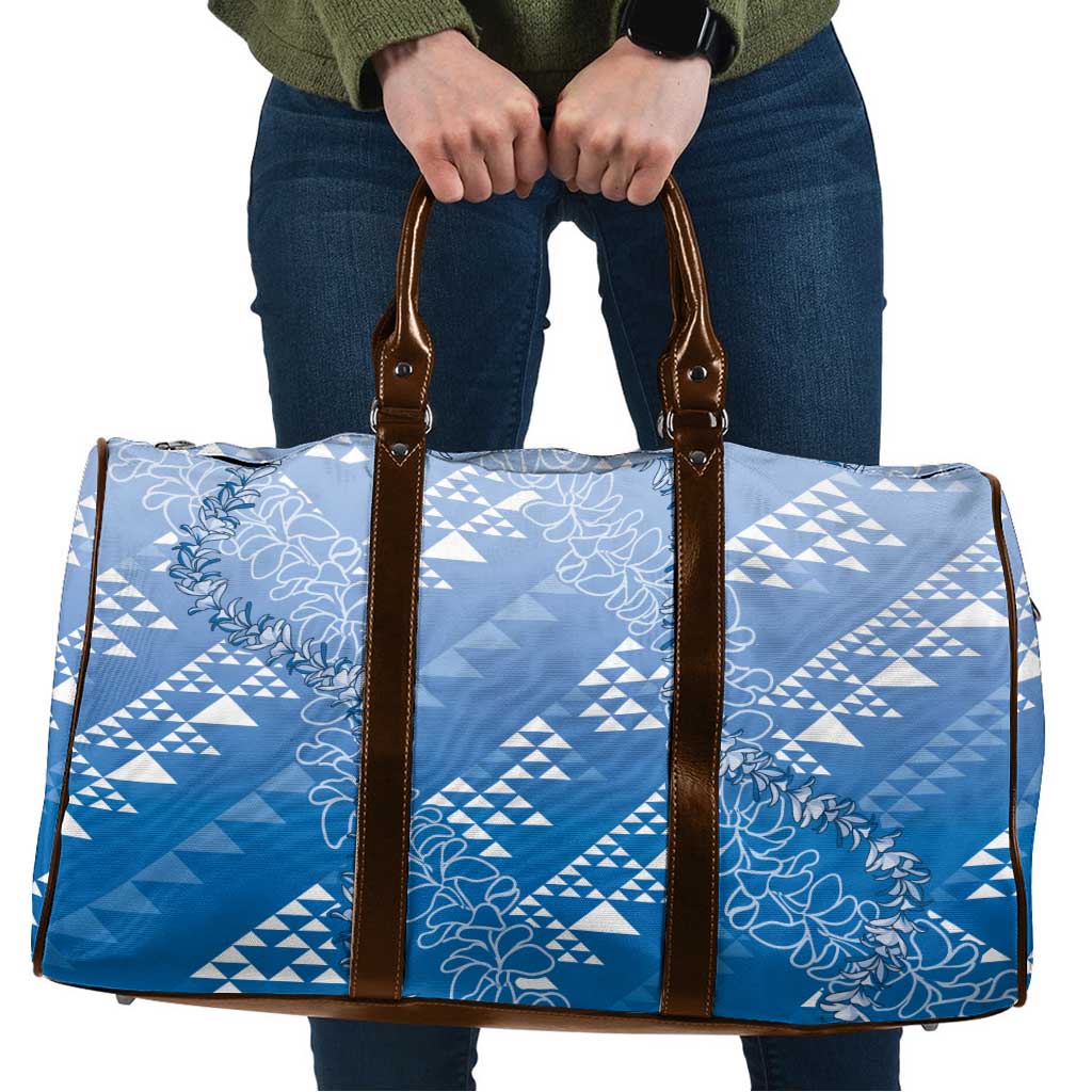 Hawaii Royal Blue Kapa Travel Bag Vintage 'Ohe Kāpala Motifs Mix Plumeria Leis