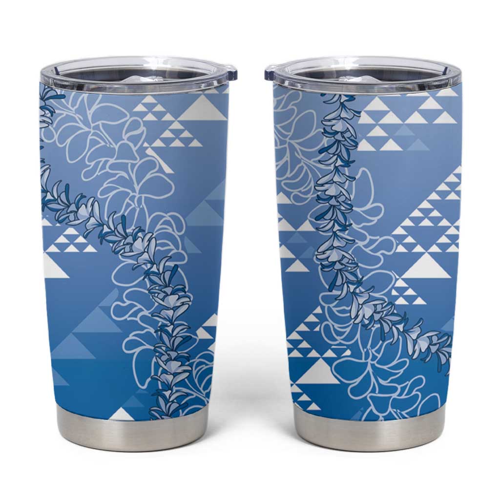 Hawaii Royal Blue Kapa Tumbler Cup Vintage 'Ohe Kāpala Motifs Mix Plumeria Leis