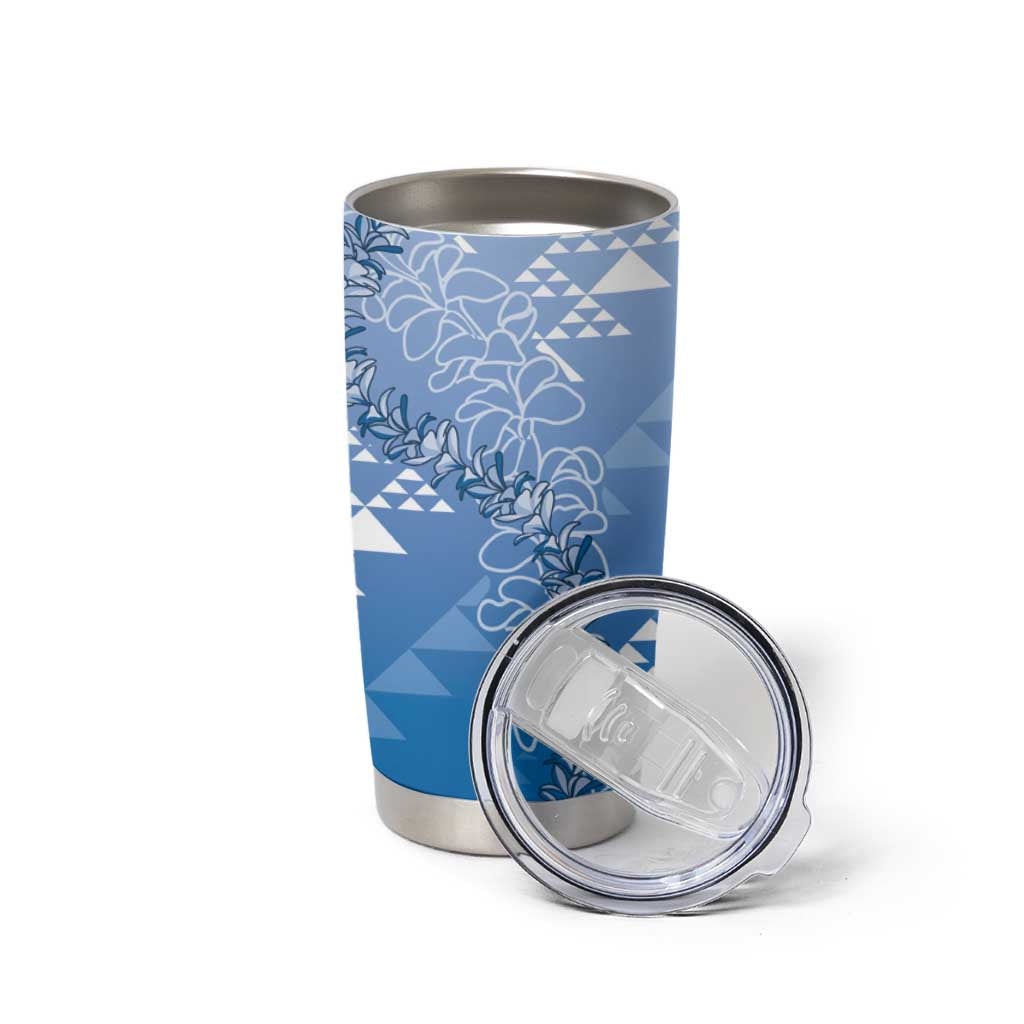 Hawaii Royal Blue Kapa Tumbler Cup Vintage 'Ohe Kāpala Motifs Mix Plumeria Leis