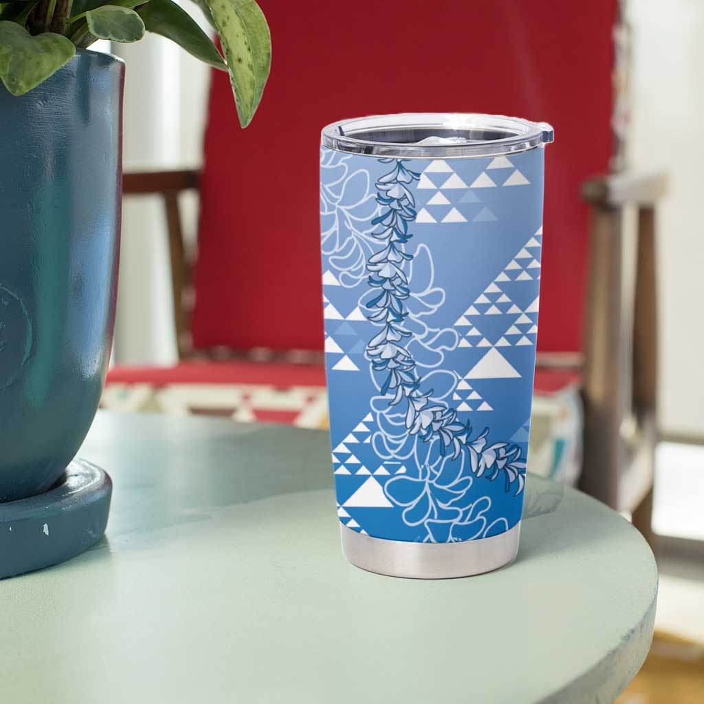 Hawaii Royal Blue Kapa Tumbler Cup Vintage 'Ohe Kāpala Motifs Mix Plumeria Leis