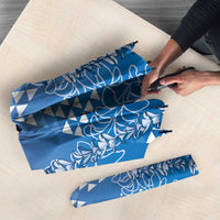 Hawaii Royal Blue Kapa Umbrella Vintage 'Ohe Kāpala Motifs Mix Plumeria Leis