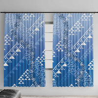 Hawaii Royal Blue Kapa Window Curtain Vintage 'Ohe Kāpala Motifs Mix Plumeria Leis