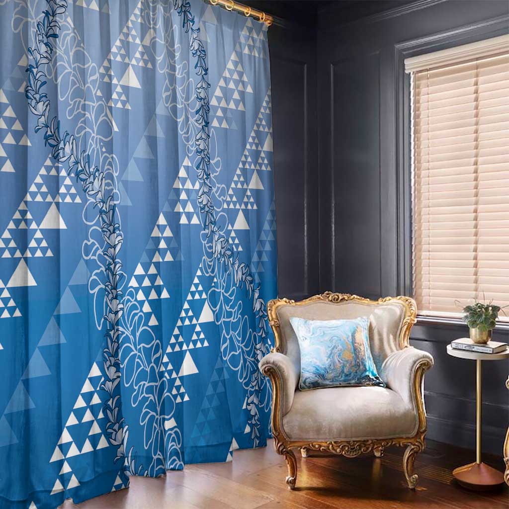 Hawaii Royal Blue Kapa Window Curtain Vintage 'Ohe Kāpala Motifs Mix Plumeria Leis