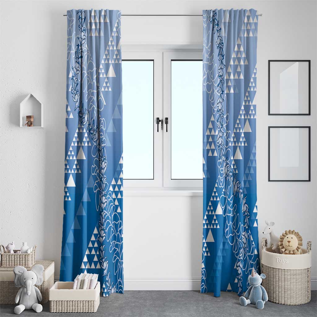 Hawaii Royal Blue Kapa Window Curtain Vintage 'Ohe Kāpala Motifs Mix Plumeria Leis