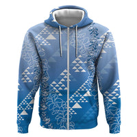Hawaii Royal Blue Kapa Zip Hoodie Vintage 'Ohe Kāpala Motifs Mix Plumeria Leis