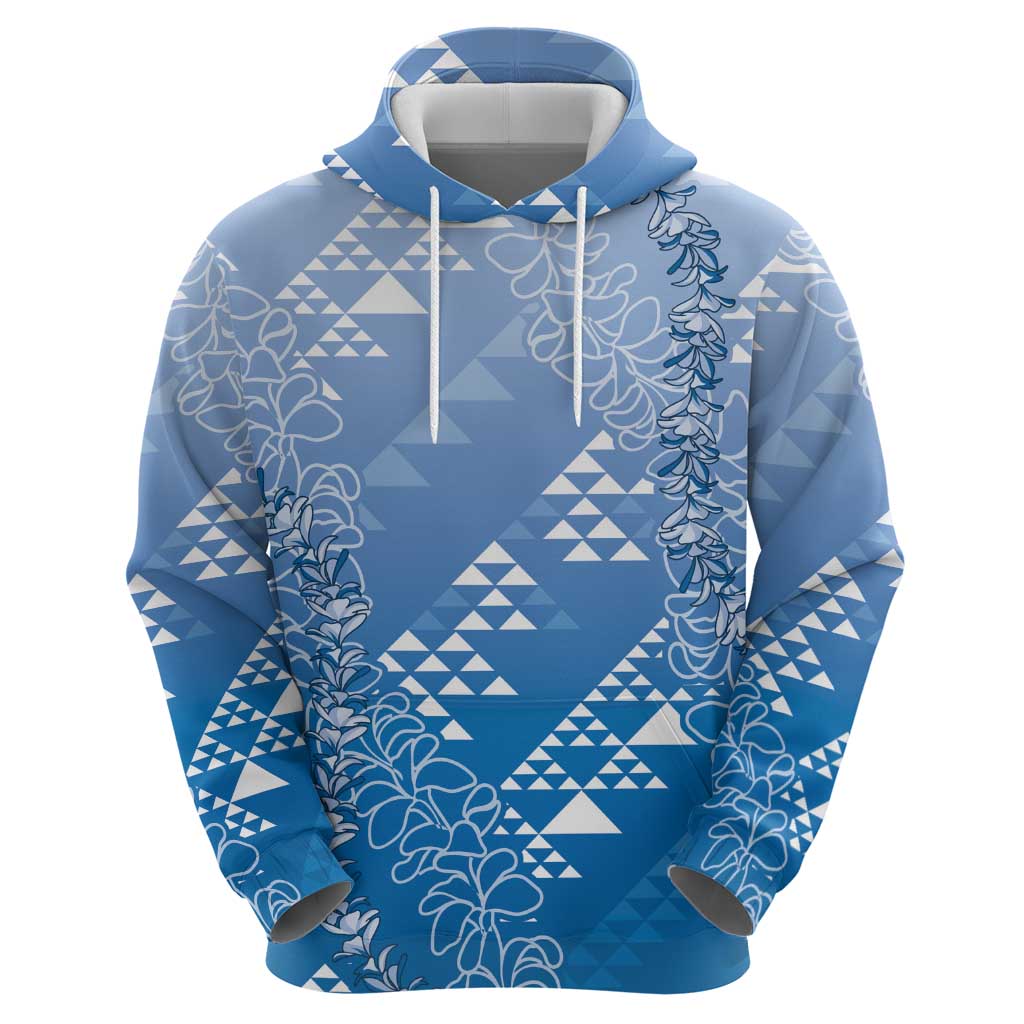 Hawaii Royal Blue Kapa Zip Hoodie Vintage 'Ohe Kāpala Motifs Mix Plumeria Leis
