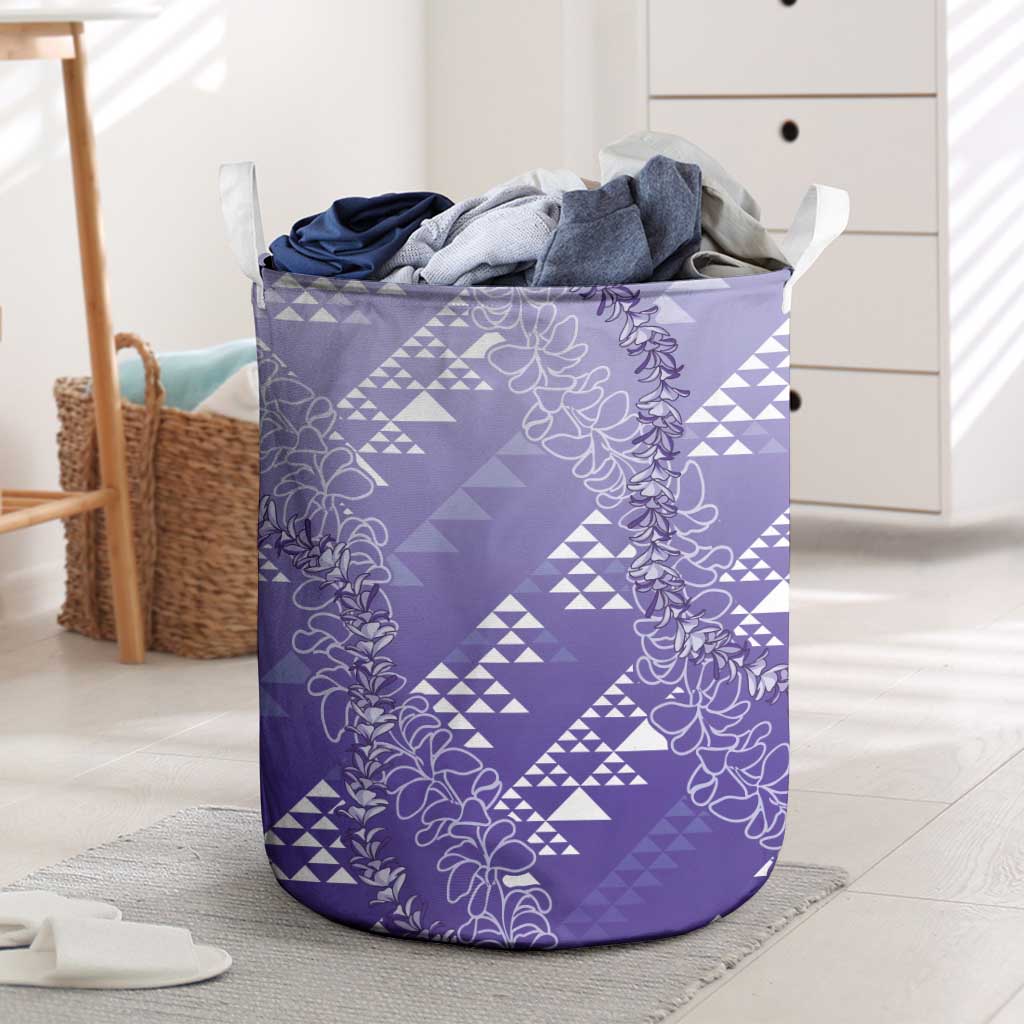 Hawaii Lavender Kapa Laundry Basket Vintage 'Ohe Kāpala Motifs Mix Plumeria Leis