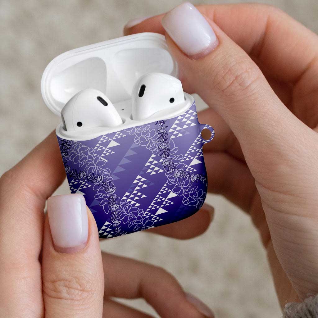 Hawaii Lavender Kapa AirPods Case Vintage 'Ohe Kāpala Motifs Mix Plumeria Leis LT7 - Polynesian Pride