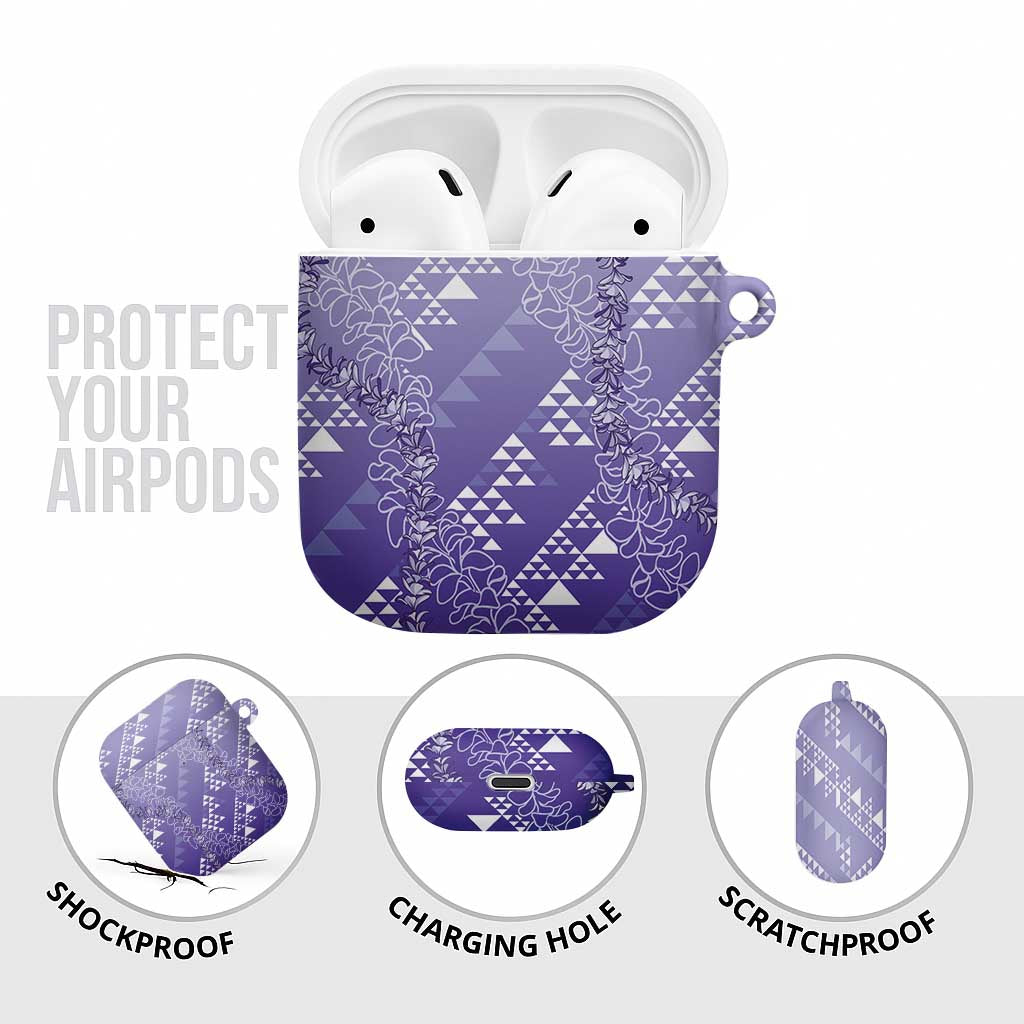 Hawaii Lavender Kapa AirPods Case Vintage 'Ohe Kāpala Motifs Mix Plumeria Leis LT7 - Polynesian Pride